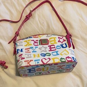 Dooney & Bourke Multicolor Letter Crossbody Bag with Pink Strap
